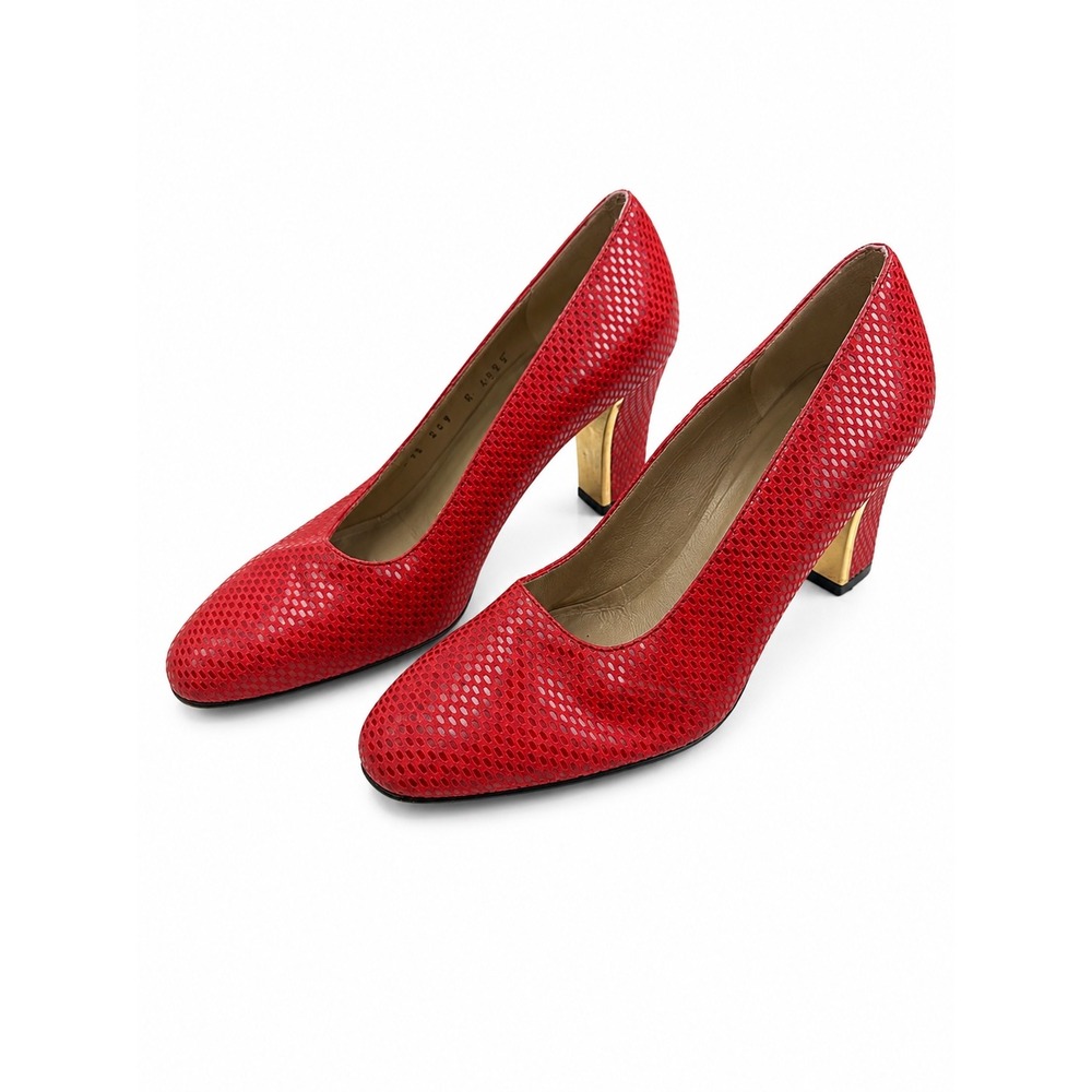 St. John Vintage Y2K Red Patent Leather Gold Block Heel Pumps Women's Size 6.5